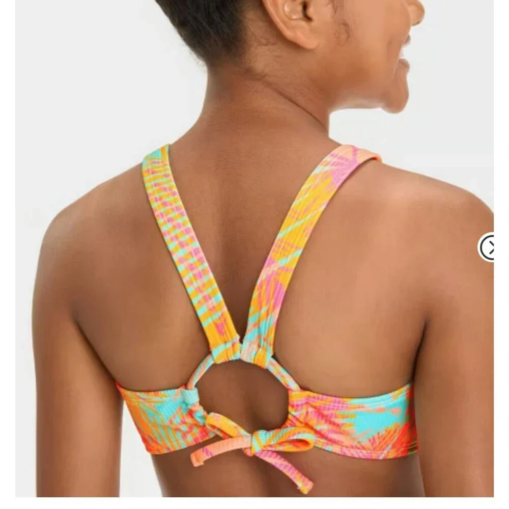 Art Class Girls One-Piece Swimsuit Ribbed Knit Multi Tropical Print Sz M NWT